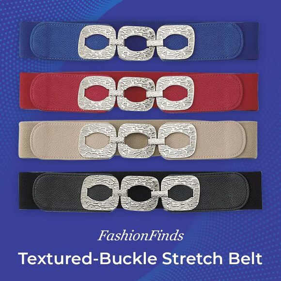 6162 Textured-buckle Stretch Belt For Women, Soft Faux Leather Waist Cinch main image 9